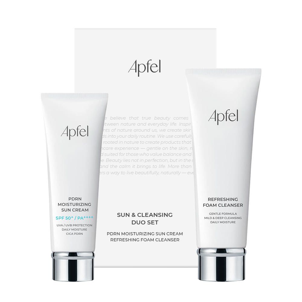 Apfel Sun & Cleansing Duo Set PDRN Sunscreen 50ml Refreshing Cleanser 60ml Soothing Hydrating K-Beauty _ Made in KOREA